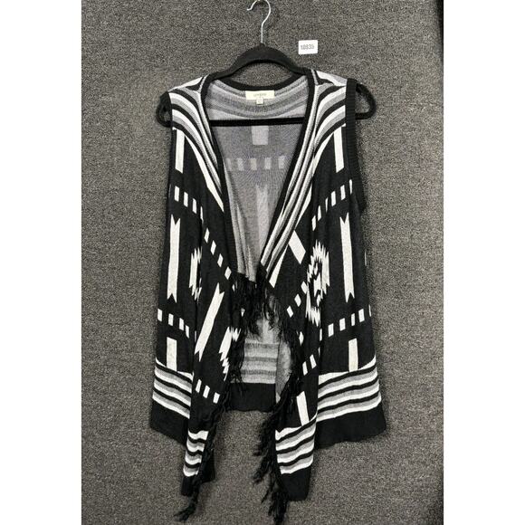 UMGEE Sweaters - Umgee Open Front Cardigan Sweater Womens S/M Black White Fringe Aztec Western
